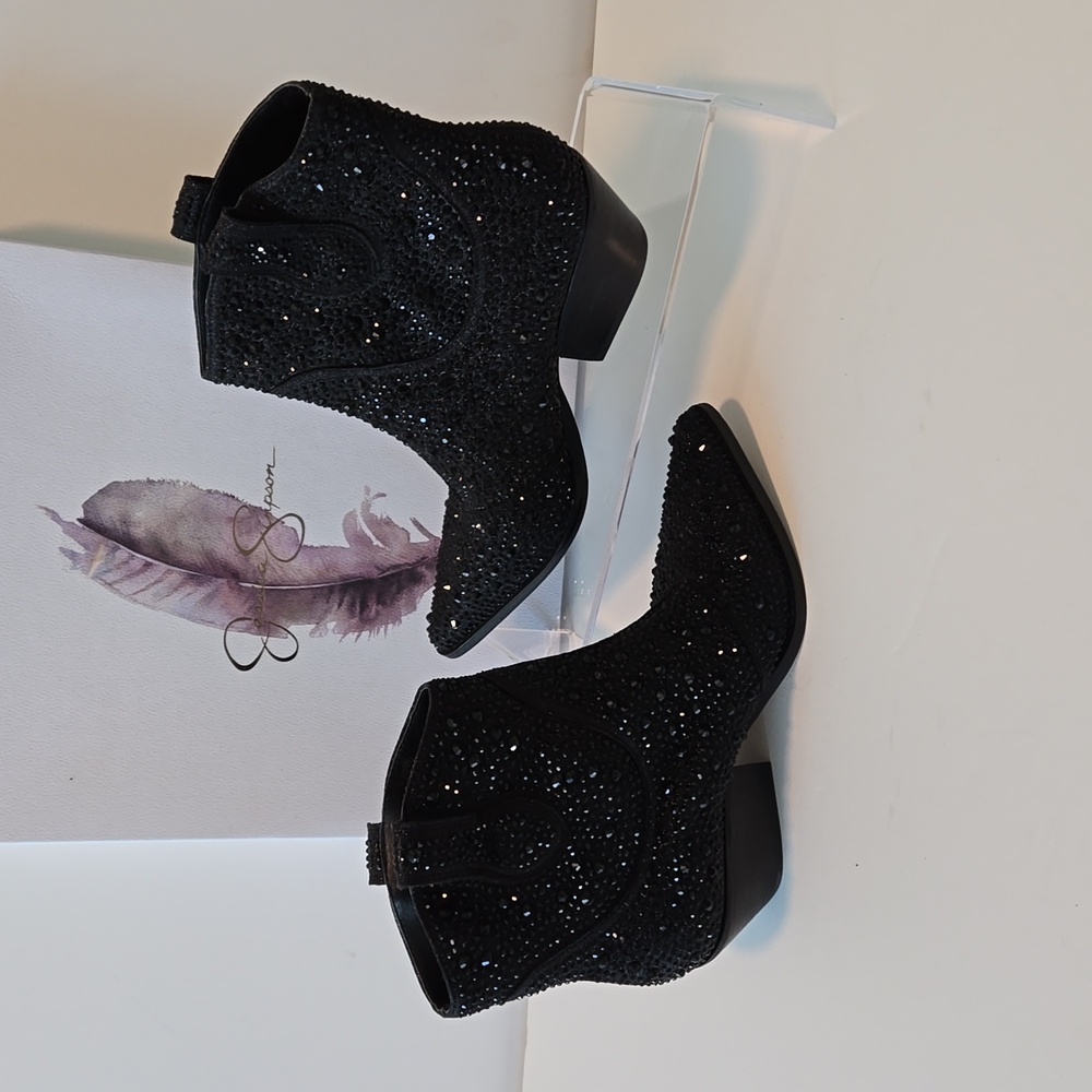 JESSICA SIMPSON BLACK GLITTER TAMIRA BOOTS NWOT 7M - Picture 7 of 7